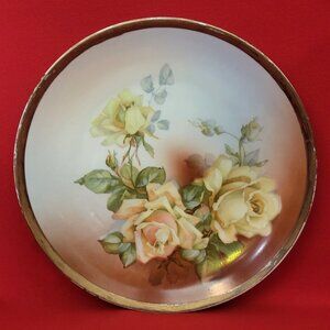 Vintage BP Wurttemberg Gold Rim Yellow Roses Decorative Porcelain Plate